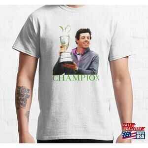 Rory Mcilroy The Open Champion Green Text On White Classic Tshirt